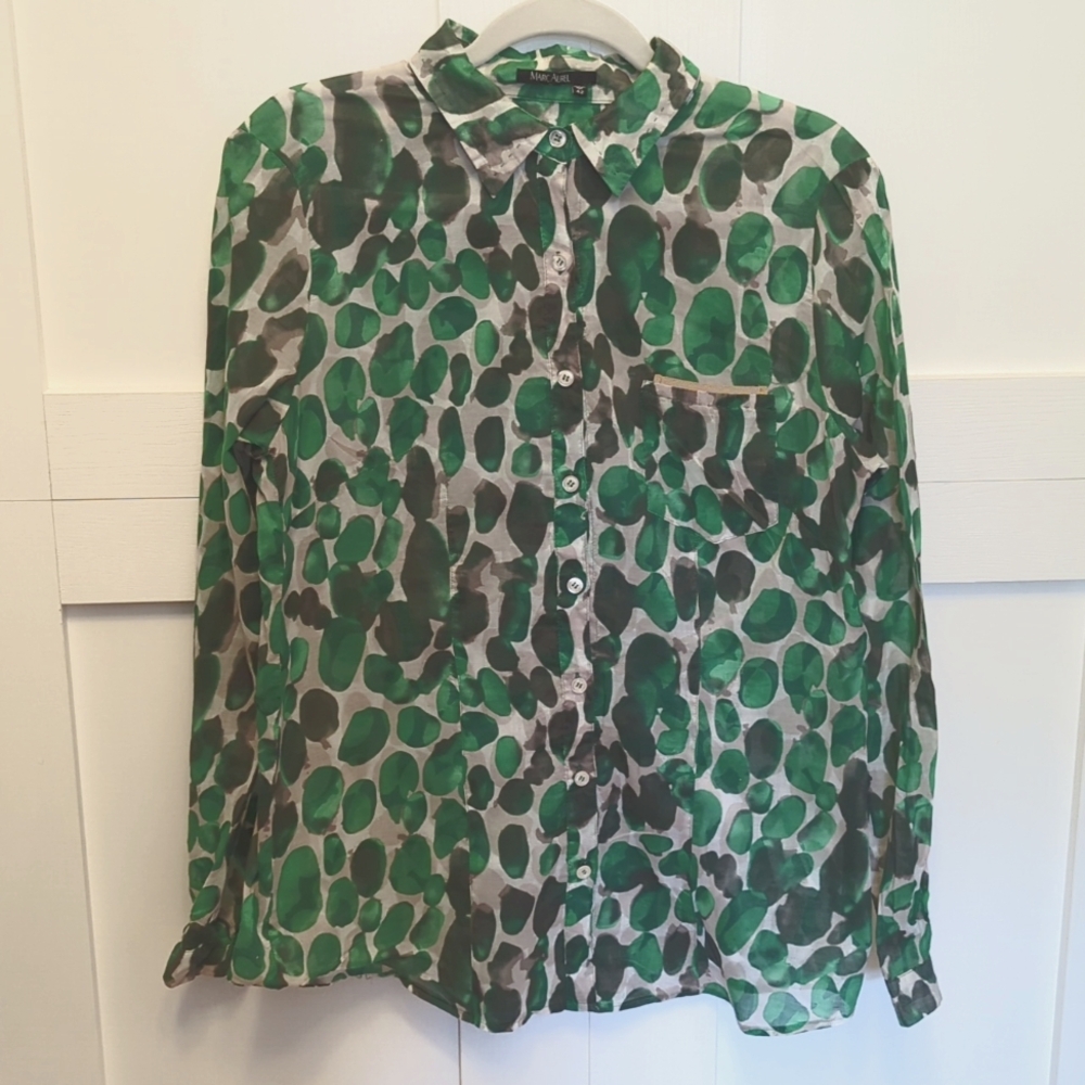 Green Print Button Down Size 10